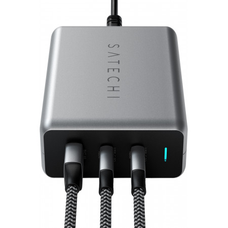 Сетевое зарядное устройство Satechi Compact Charger 2хUSB-C 100Вт + USB-A 12 Вт, GaN Power, серый